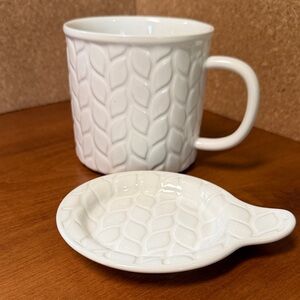 Temp-tations White Carved Willow Ceramic Mug and Saucer/Lid-it Set